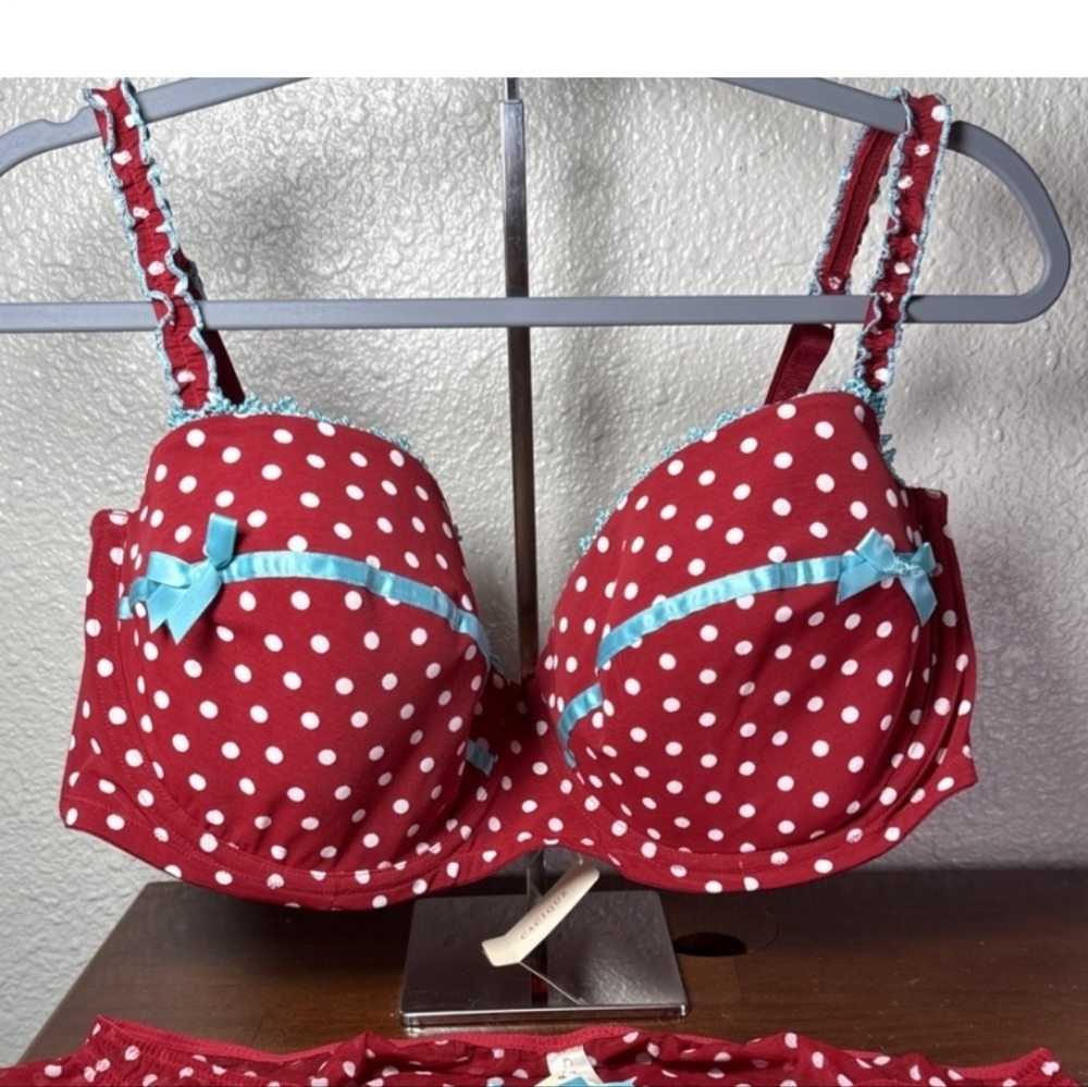 Cacique Red Bra with White Polka Dots. 38DD